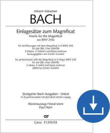 Insert movements for the Magnificat from BWV 243a Vocal score digital (download), pdf file