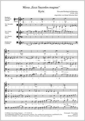 Giovanni Pierluigi da Palestrina / Johann Sebastian Bach (arr.): Missa „Ecce Sacerdos magnus“ - Noten | Carus-Verlag