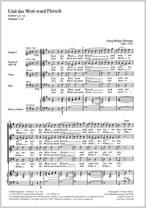 Georg Philipp Telemann: Und das Wort ward Fleisch - Noten | Carus-Verlag