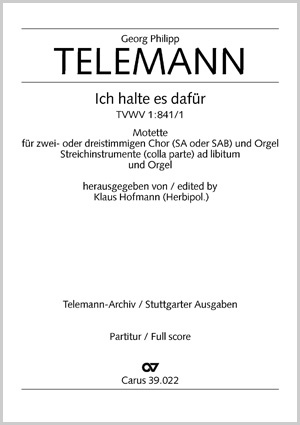 Georg Philipp Telemann: Now I indeed believe - Partition | Carus-Verlag