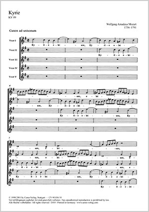 Kyrie in G Canon ad unisonum Score
