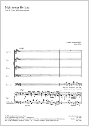 Johann Sebastian Bach: Mein teurer Heiland - Noten | Carus-Verlag