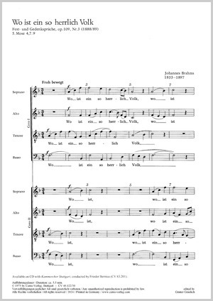 Johannes Brahms: Wo ist ein so herrlich Volk - Noten | Carus-Verlag