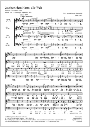 Felix Mendelssohn Bartholdy: Jauchzet dem Herrn (Psalm 100) - Noten | Carus-Verlag