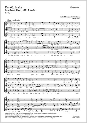Felix Mendelssohn Bartholdy: Psalm 66. Jauchzet Gott, alle Lande - Noten | Carus-Verlag