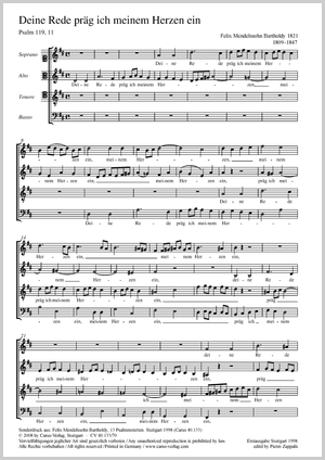 Felix Mendelssohn Bartholdy: Deine Rede präg’ ich meinem Herzen ein - Noten | Carus-Verlag