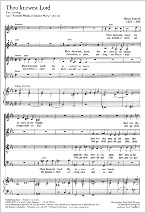 Henry Purcell: Thou knowest Lord (Du kennst, o Herr, verborgnes Herzeleid) - Noten | Carus-Verlag