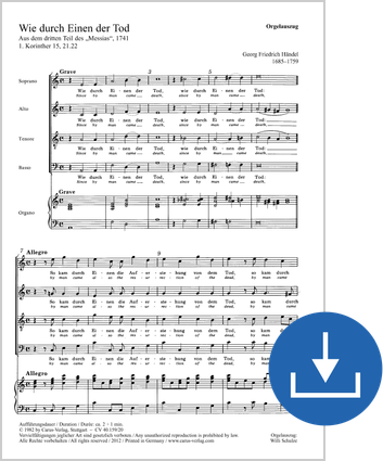 Händel: Wie durch einen der Tod / Bach: Heute triumphiert Organ score digital (download), pdf file