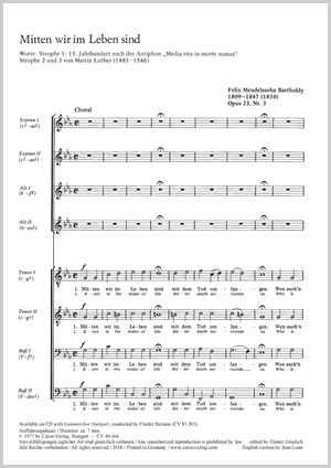 Felix Mendelssohn Bartholdy: Even in the midst of life - Partition | Carus-Verlag