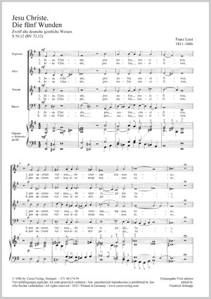 Jesu Christe Die fünf Wunden Score, First edition