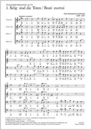 Felix Mendelssohn Bartholdy: Zwei geistliche Männerchöre - Noten | Carus-Verlag