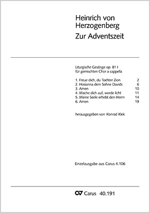 Heinrich von Herzogenberg: Zur Adventszeit (Liturgische Gesänge) - Sheet music | Carus-Verlag