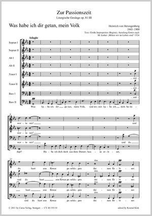 Zur Passionszeit Liturgische Gesänge Score