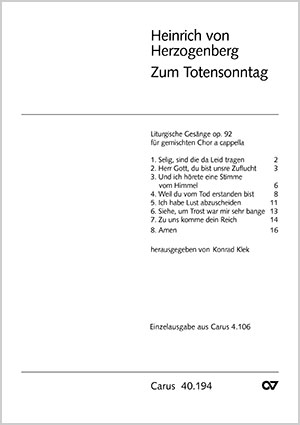 Heinrich von Herzogenberg: Liturgische Gesänge (Totensonntag) - Partition | Carus-Verlag