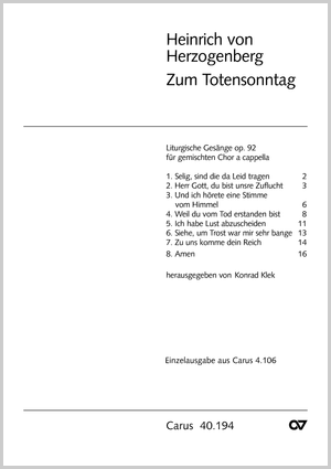 Zum Totensonntag Liturgische Gesänge Score