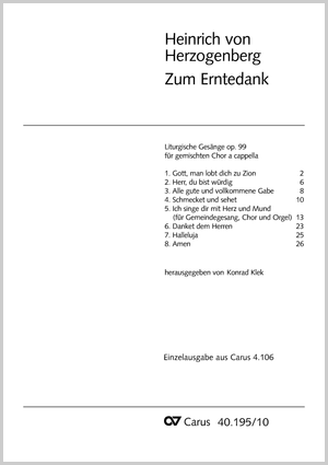 Zum Erntedank Liturgische Gesänge Score