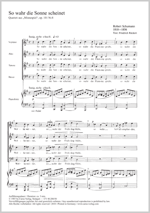 So wahr die Sonne scheinet aus: Minnespiel, op. 101 Score