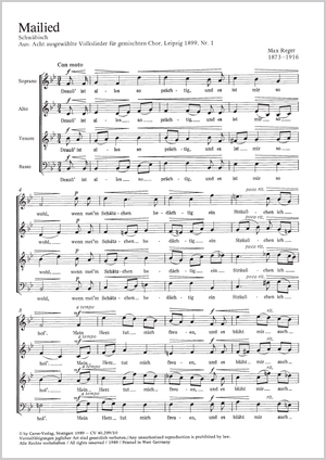 Chant de mai Souabe. Extrait de : Huit chants populaires choisis Partition