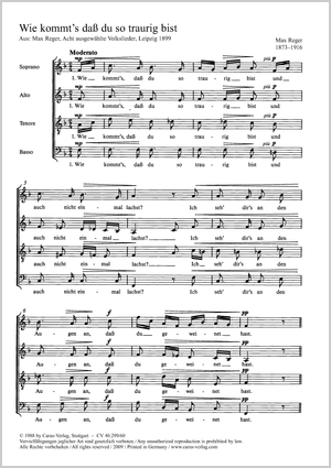 Wie kommt's? aus: Acht ausgewählte Volkslieder für gemischten Chor Score