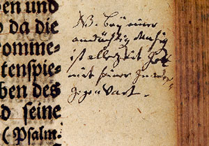 Eintrag in die Calov-Bibel Postkarte