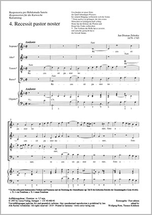 Recessit pastor noster aus: Responsoria pro hebdomada sancta Score, First edition