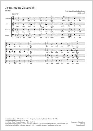 Felix Mendelssohn Bartholdy: Jesus, meine Zuversicht - Partition | Carus-Verlag