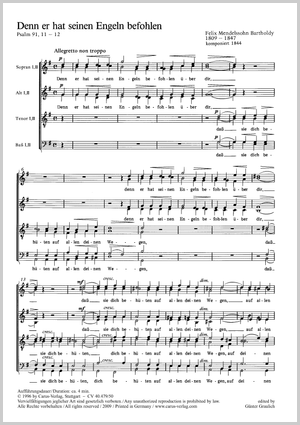 Felix Mendelssohn Bartholdy: Denn er hat seinen Engeln befohlen - Sheet music | Carus-Verlag