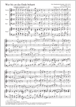 Wer bis an das Ende beharrt aus dem Oratorium Elias Partitur