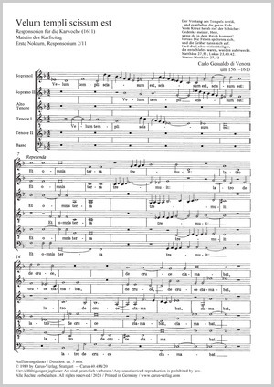 Carlo Gesualdo di Venosa: Velum templi scissum est - Noten | Carus-Verlag