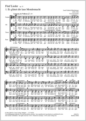 Josef Gabriel Rheinberger: Fünf Chorlieder (Mörike) op. 31 - Noten | Carus-Verlag
