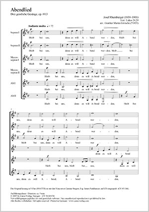 Josef Gabriel Rheinberger: Abendlied - Sheet music | Carus-Verlag