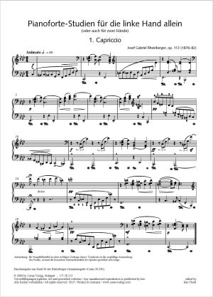 Josef Gabriel Rheinberger: Pianoforte-Studien für die linke Hand allein - Noten | Carus-Verlag