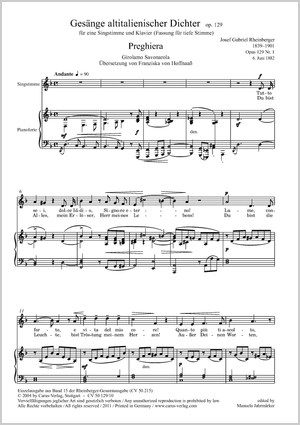 Josef Gabriel Rheinberger: Gesänge op. 129 (tiefe Stimme) - Noten | Carus-Verlag