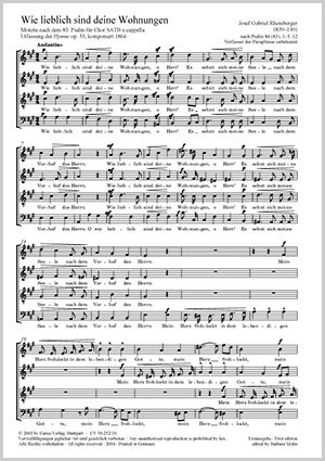 Wie lieblich sind deine Wohnungen Urfassung der Hymne Partitur, Erstausgabe