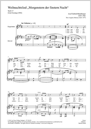 Josef Gabriel Rheinberger: Chant de Noel "Morgenstern der finstern Nacht" (2 versions) - Partition | Carus-Verlag