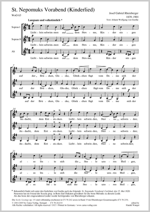 Thumbnail: Josef Gabriel Rheinberger: St. Nepomuks Vorabend