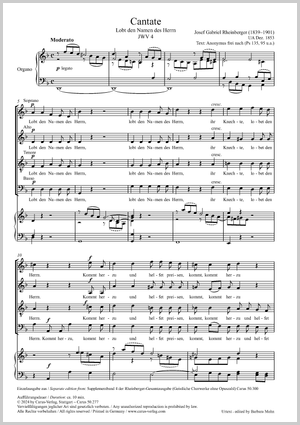 Cantate Lobt den Namen des Herrn (JWV 4) Partition, édition séparée avec editions complètes
