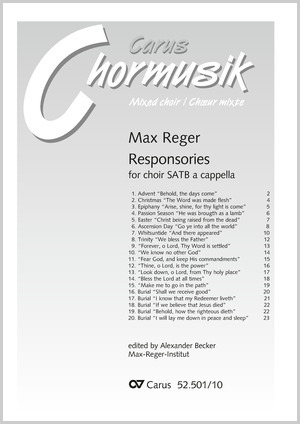 Max Reger: 20 Responsories (E) - Noten | Carus-Verlag