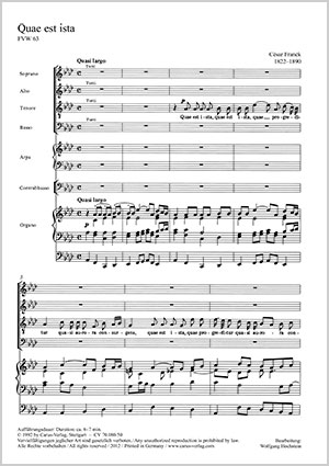 César Franck / Wolfgang Hochstein (arr.): Quae est ista - Noten | Carus-Verlag