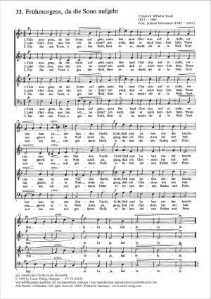 Frühmorgens, da die Sonn aufgeht Score