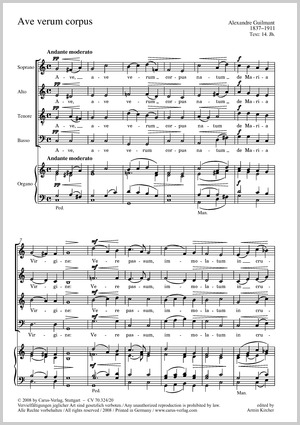 Ave verum corpus (Sei gegrüßt, wahrer Leib) Partitur
