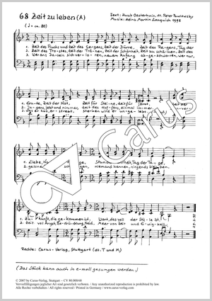 Zeit zu leben Partitur, In dieser Ausgabe / in this edition: Coro SATB