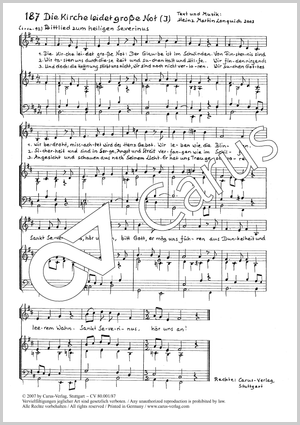Die Kirche leidet große Not Bittlied zum heiligen Severinus Partitur, In dieser Ausgabe / in this edition: Coro 1stg, Tast