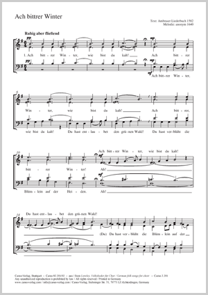 Ach bittrer Winter Partition, édition séparée avec recueil de musique chorale
