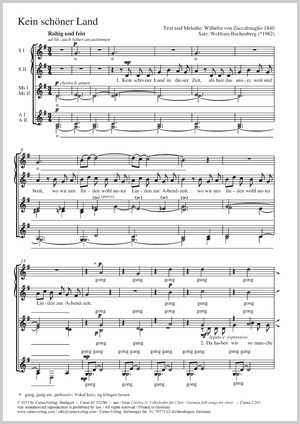 Kein schöner Land Partition, édition séparée avec recueil de musique chorale, In dieser Fassung / In this version: Coro SSMsMsAA