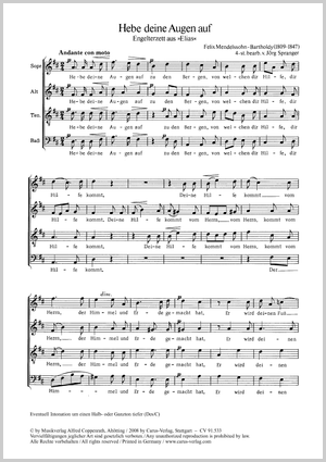Hebe deine Augen auf Bearbeitung des dreistimmigen Frauenchors aus dem "Elias" für Coro SATB Partitur