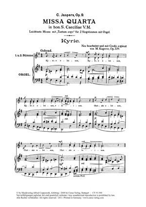 Missa quarta in hon. St. Caeciliae Leichteste Messe mit Tantum ergo für 2 Singstimmen mit Orgel Partitur