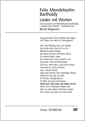 Felix Mendelssohn Bartholdy / Bernd Stegmann (arr.): Wach auf, mein Herz, die Nacht ist hin - Noten | Carus-Verlag