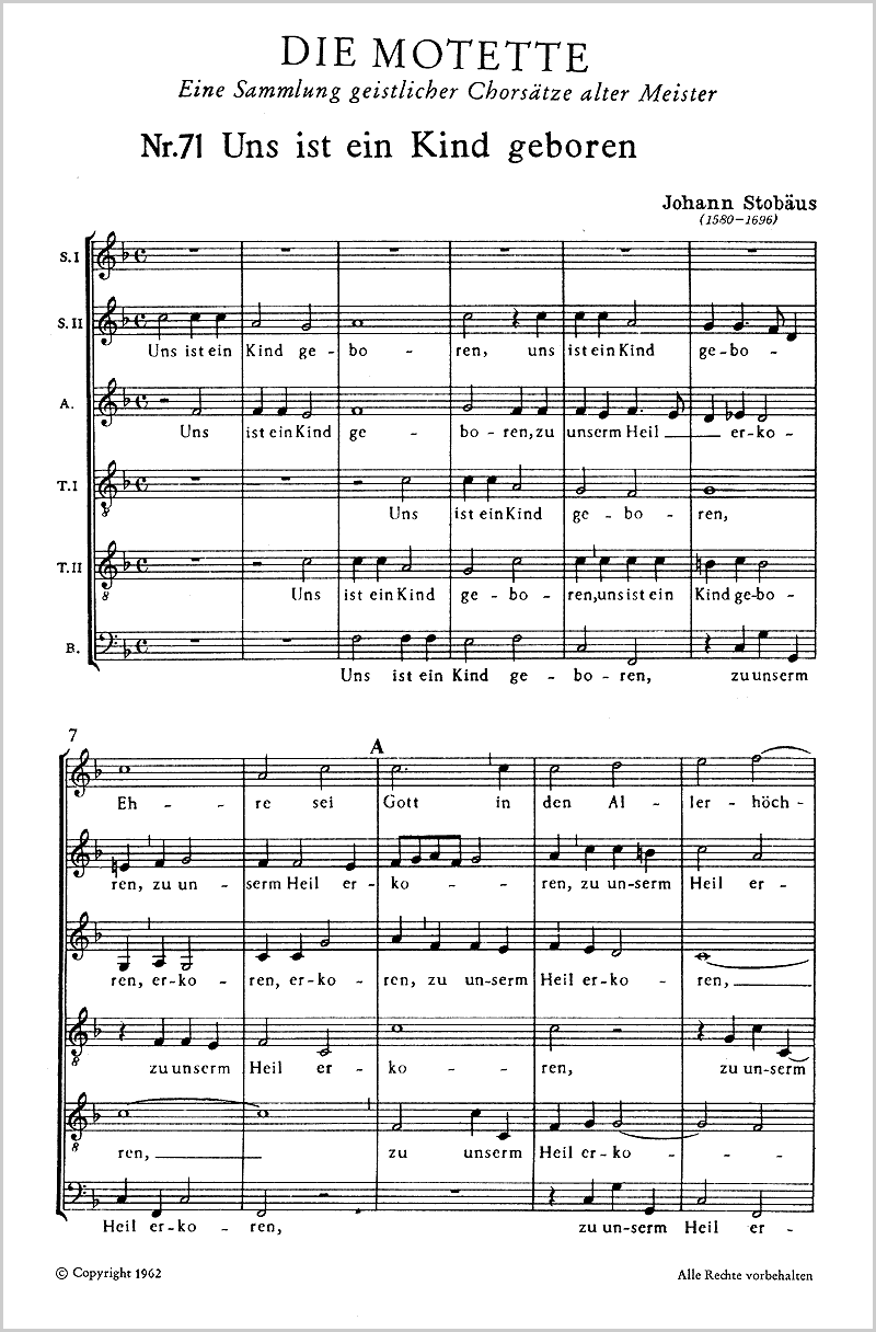 Uns ist ein Kind geboren (Three Christmas Motets Nr. 2) - Score