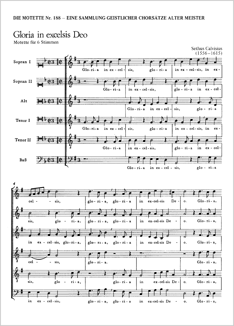 Sethus Calvisius Gloria In Excelsis Deo Partitur Carus Verlag - 